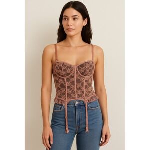 Kardashian Kollection Pink Lace Bustier Corset Top Lingerie Garter Straps 34C